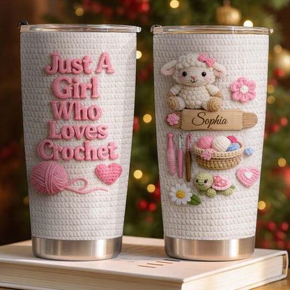 Just A Girl Who Loves Crochet With Amigurumi Sheep And Yarn