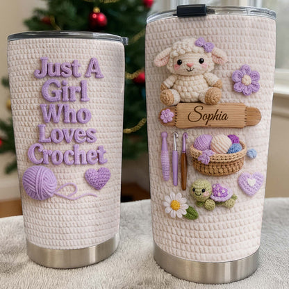 Just A Girl Who Loves Crochet With Amigurumi Sheep And Yarn