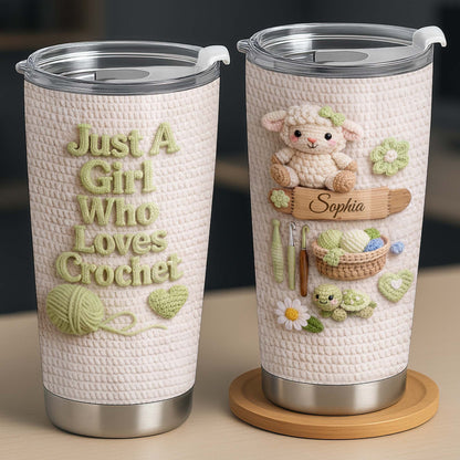 Just A Girl Who Loves Crochet With Amigurumi Sheep And Yarn