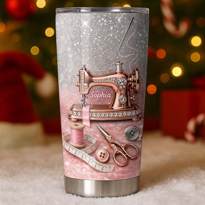 Vintage Sewing Machine and Tailor Tools With Glitter Background