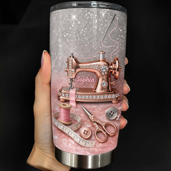 Vintage Sewing Machine and Tailor Tools With Glitter Background