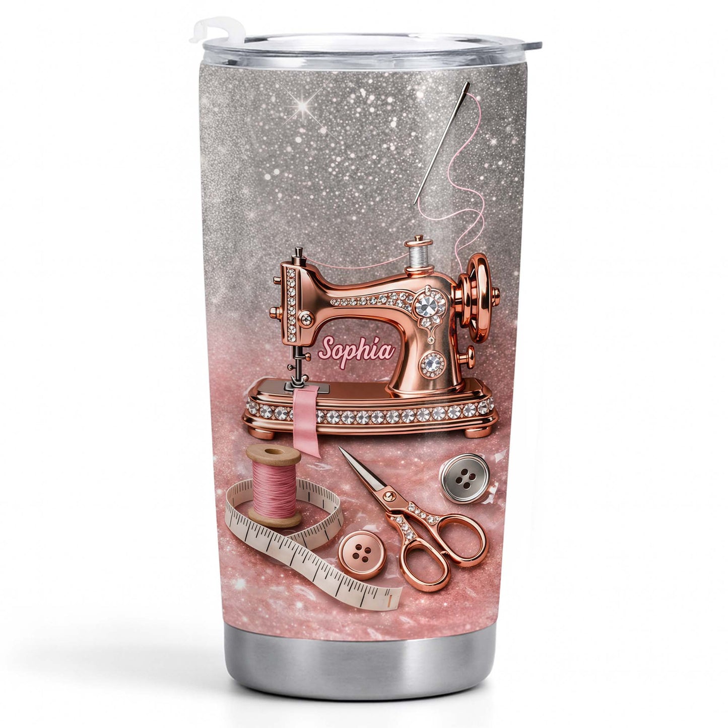 Vintage Sewing Machine and Tailor Tools With Glitter Background