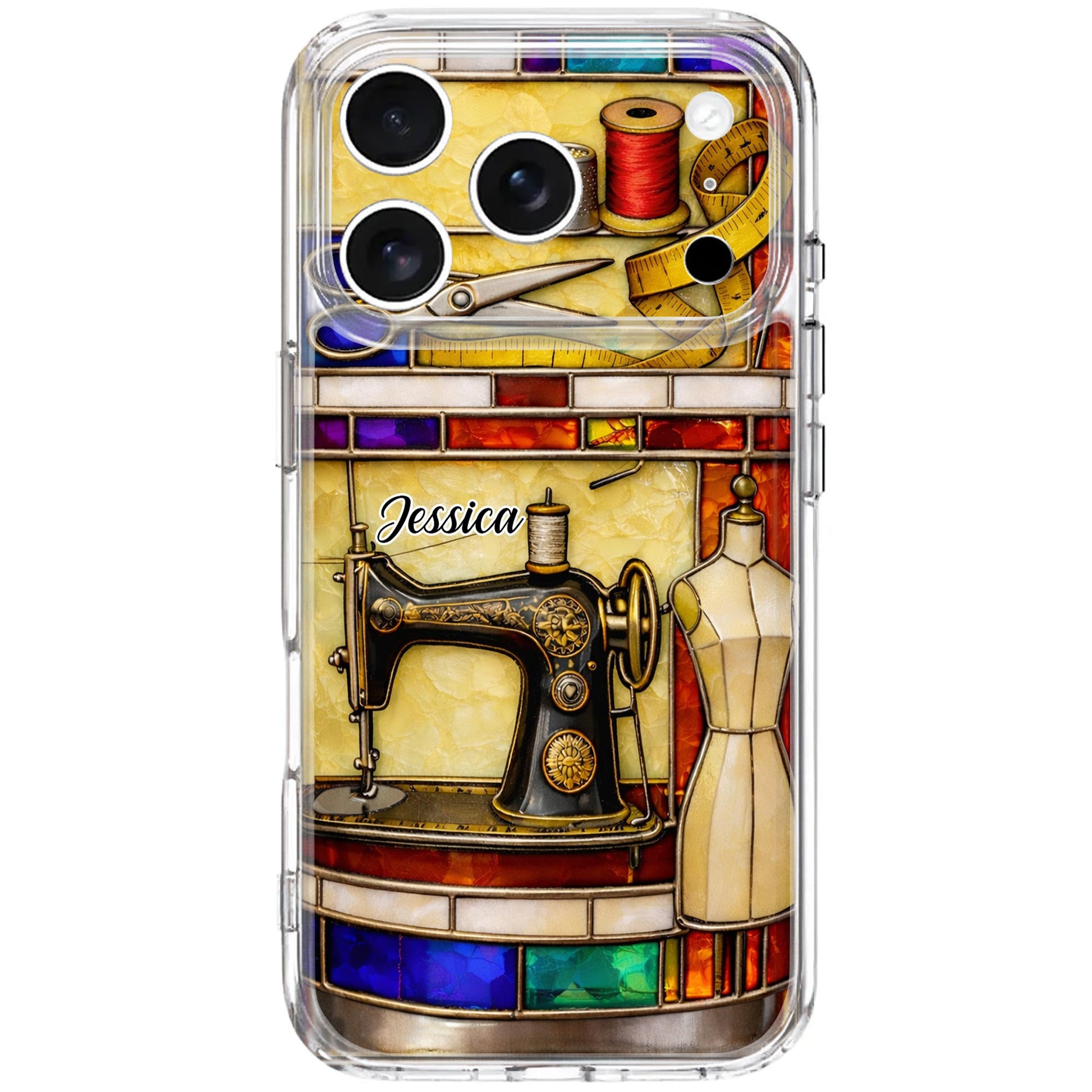 Passion For Sewing Vintage Machine And Mannequin Stained Glass Design