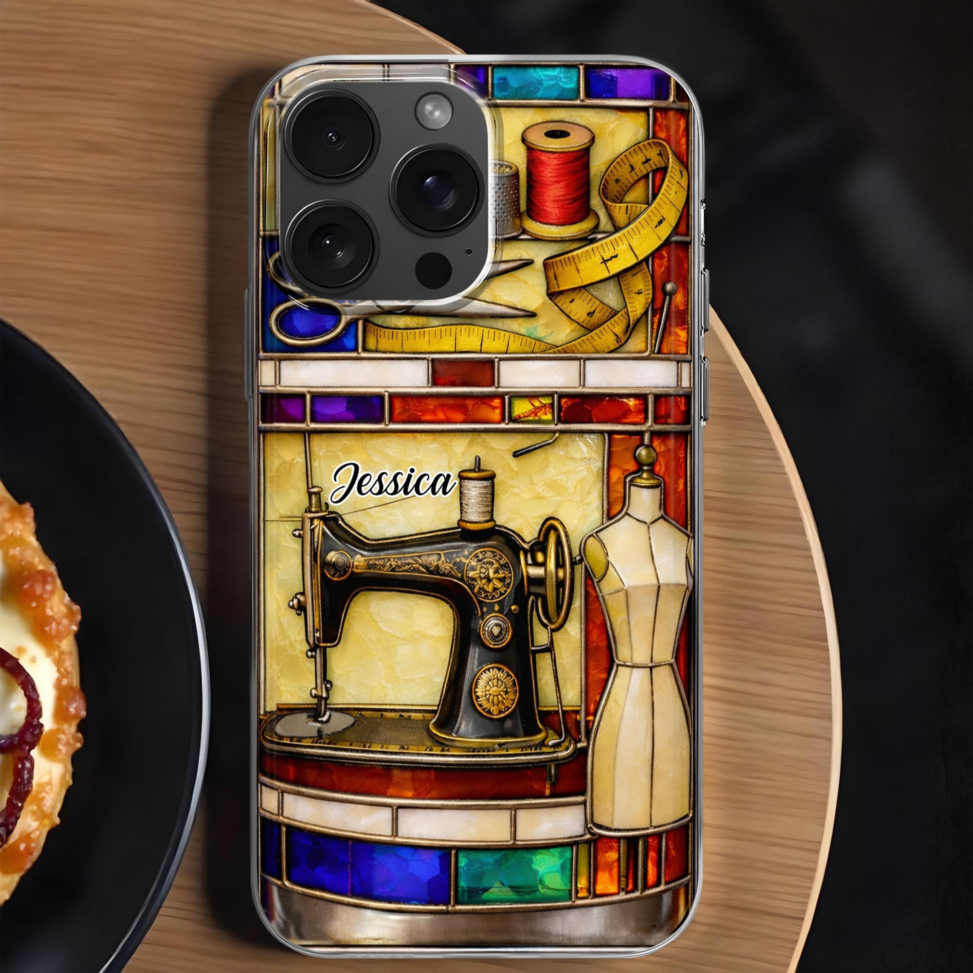 Passion For Sewing Vintage Machine And Mannequin Stained Glass Design