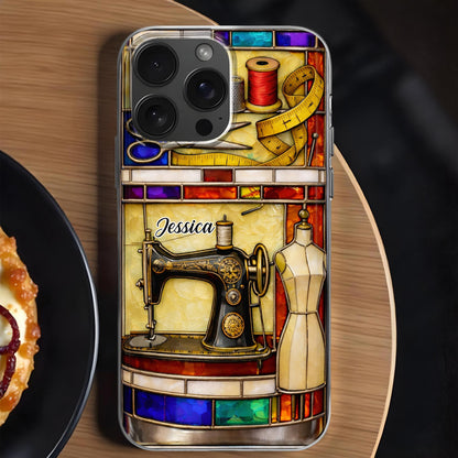 Passion For Sewing Vintage Machine And Mannequin Stained Glass Design