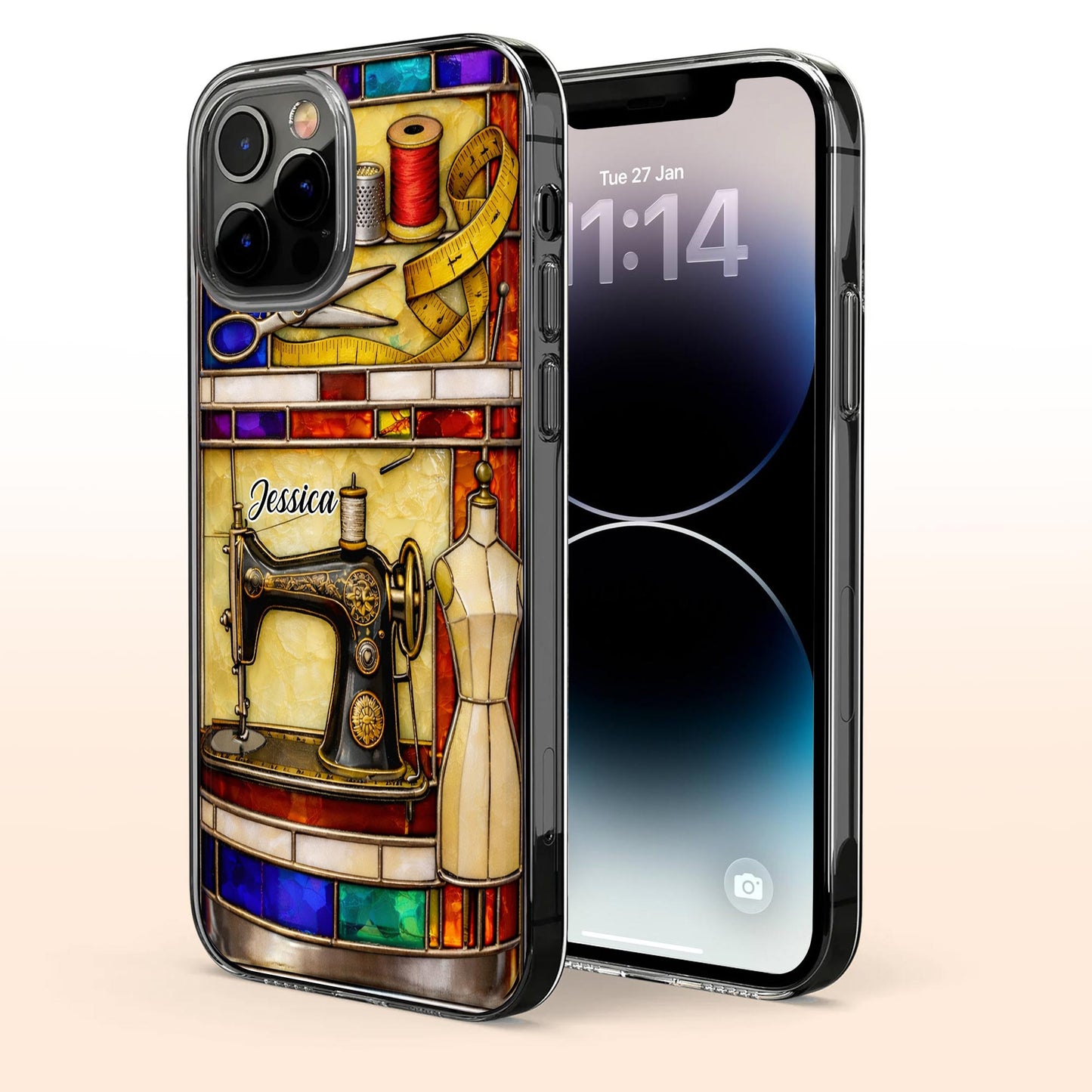 Passion For Sewing Vintage Machine And Mannequin Stained Glass Design