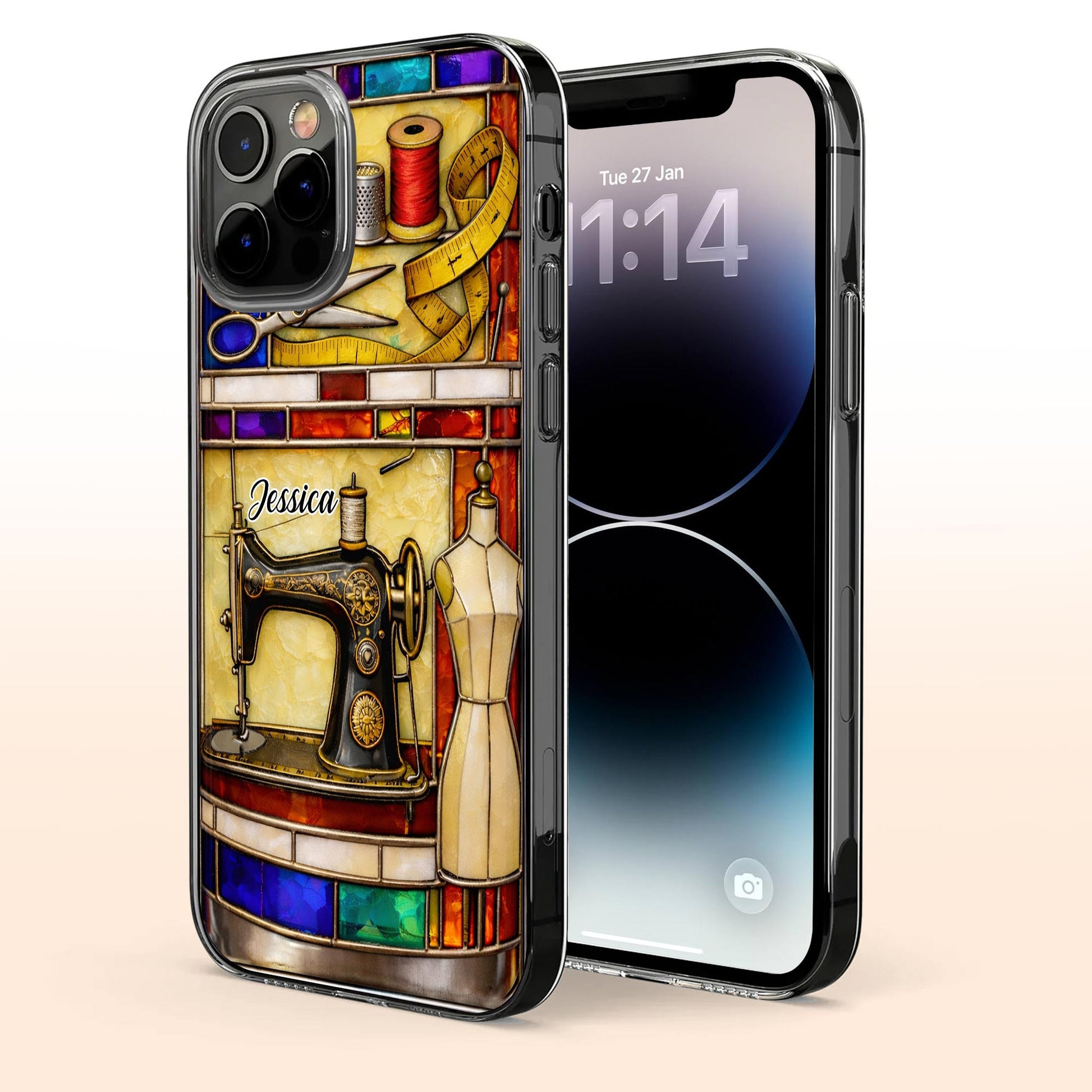 Passion For Sewing Vintage Machine And Mannequin Stained Glass Design