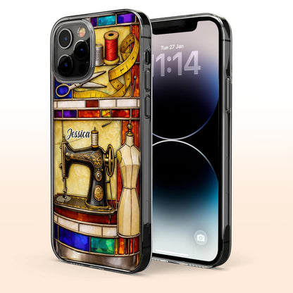 Passion For Sewing Vintage Machine And Mannequin Stained Glass Design