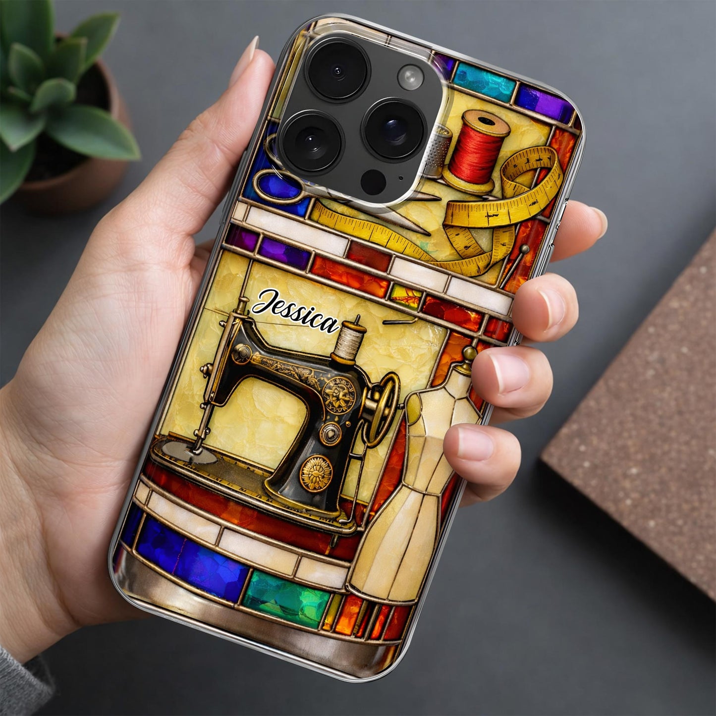 Passion For Sewing Vintage Machine And Mannequin Stained Glass Design