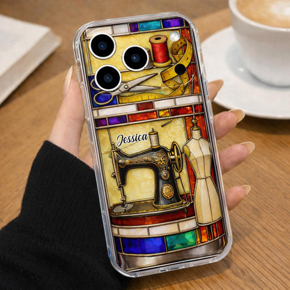 Passion For Sewing Vintage Machine And Mannequin Stained Glass Design