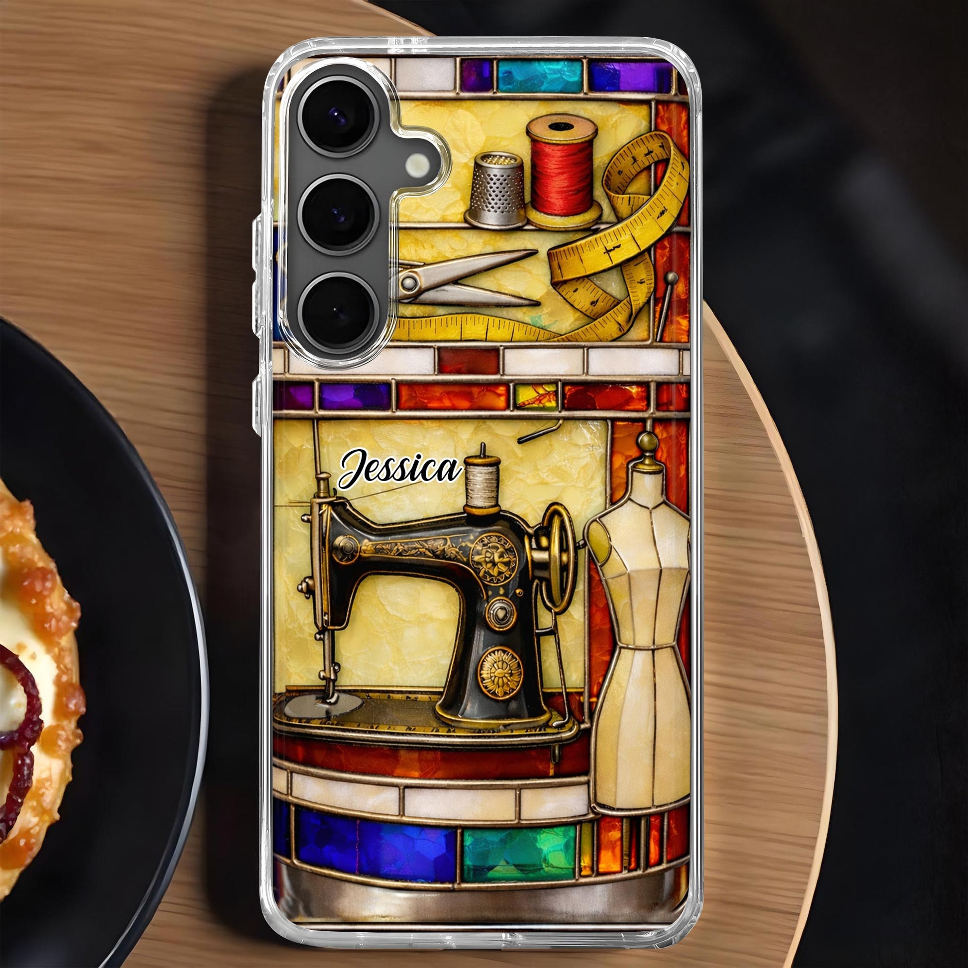 Passion For Sewing Vintage Machine And Mannequin Stained Glass Design