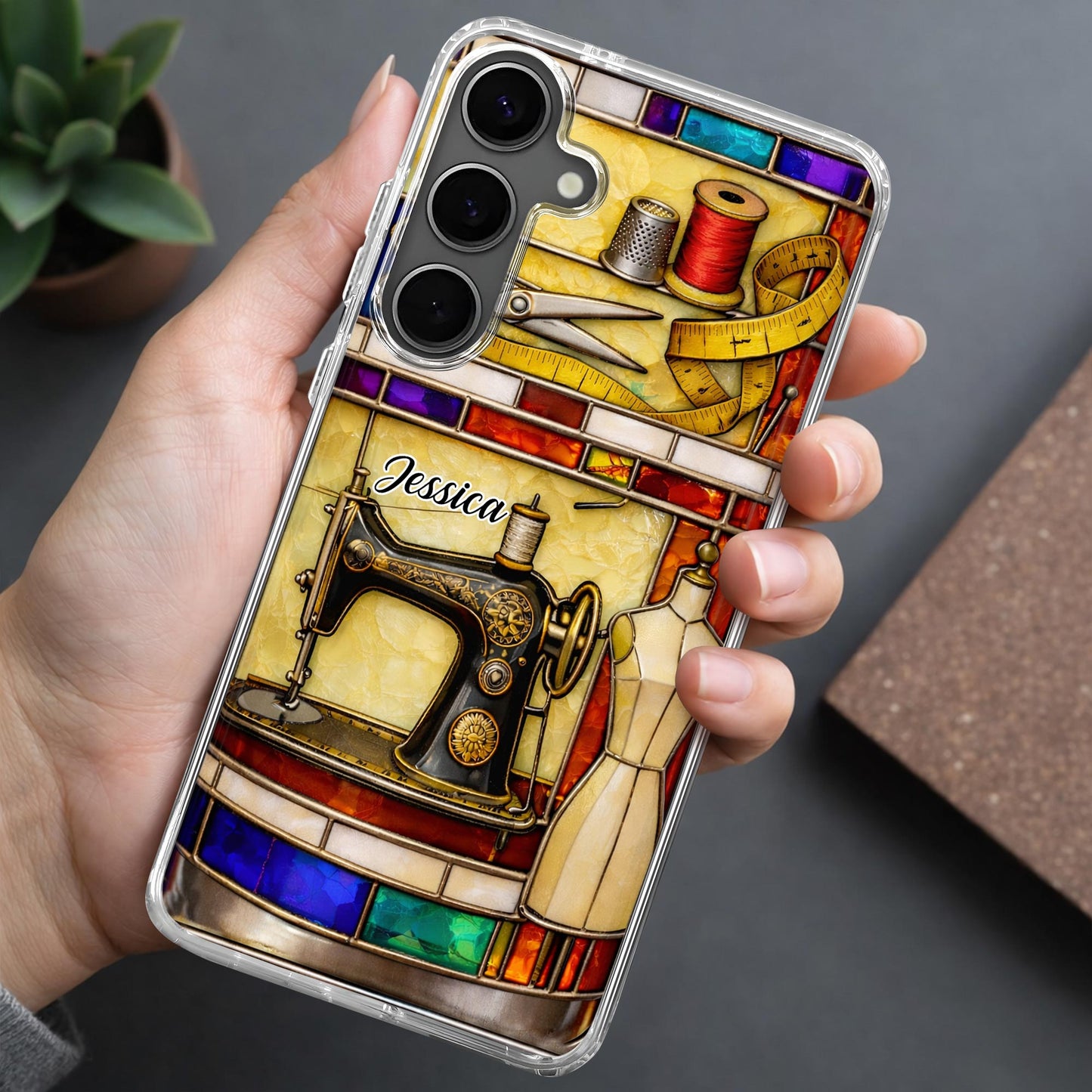 Passion For Sewing Vintage Machine And Mannequin Stained Glass Design