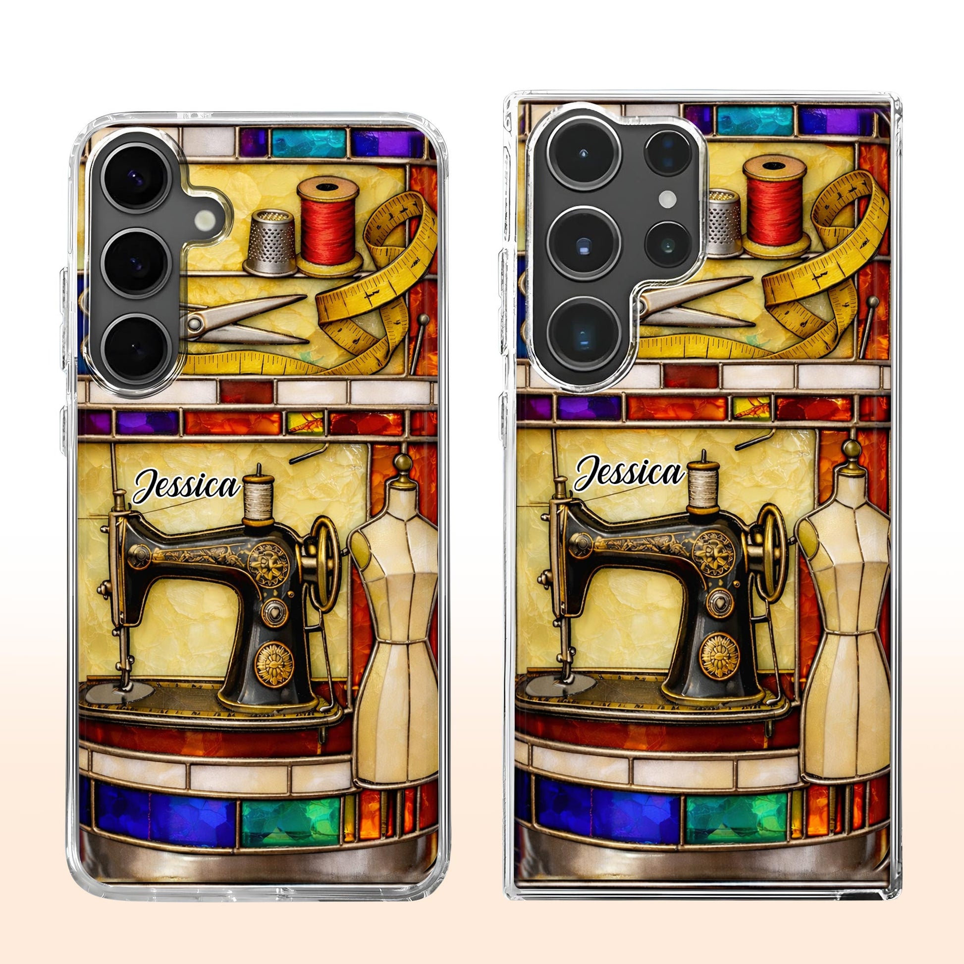 Passion For Sewing Vintage Machine And Mannequin Stained Glass Design