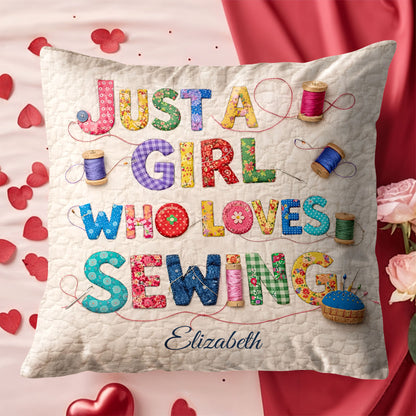Just A Girl Who Loves Sewing Spools And Patchwork Letters
