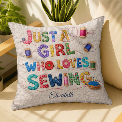 Just A Girl Who Loves Sewing Spools And Patchwork Letters