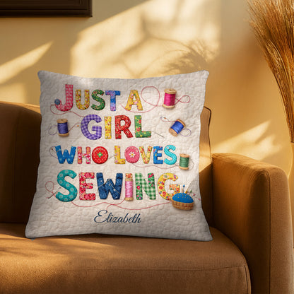 Just A Girl Who Loves Sewing Spools And Patchwork Letters