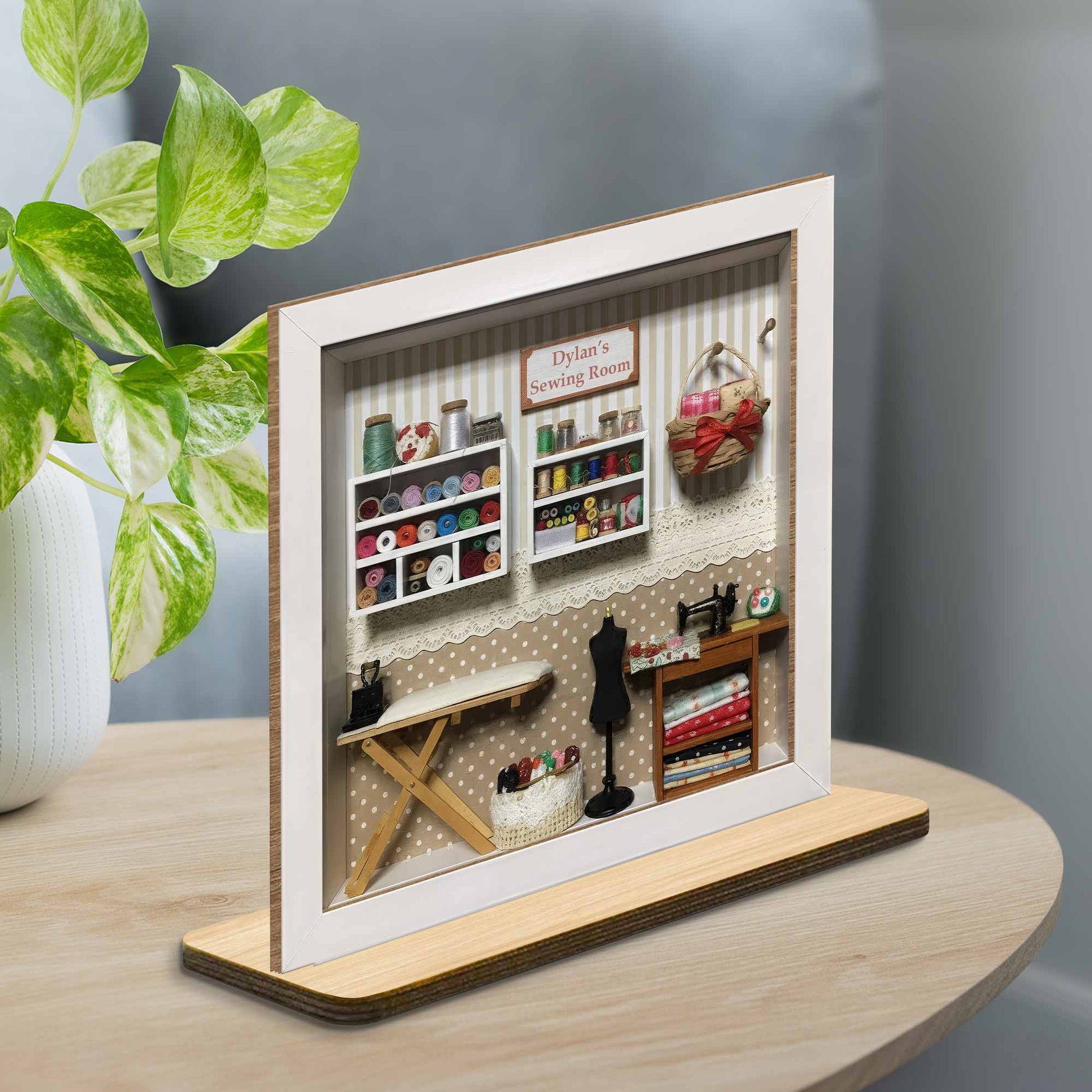 My Sewing Room With Miniature Sewing Machine And Thread Spools