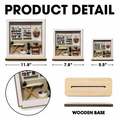 My Sewing Room With Miniature Sewing Machine And Thread Spools