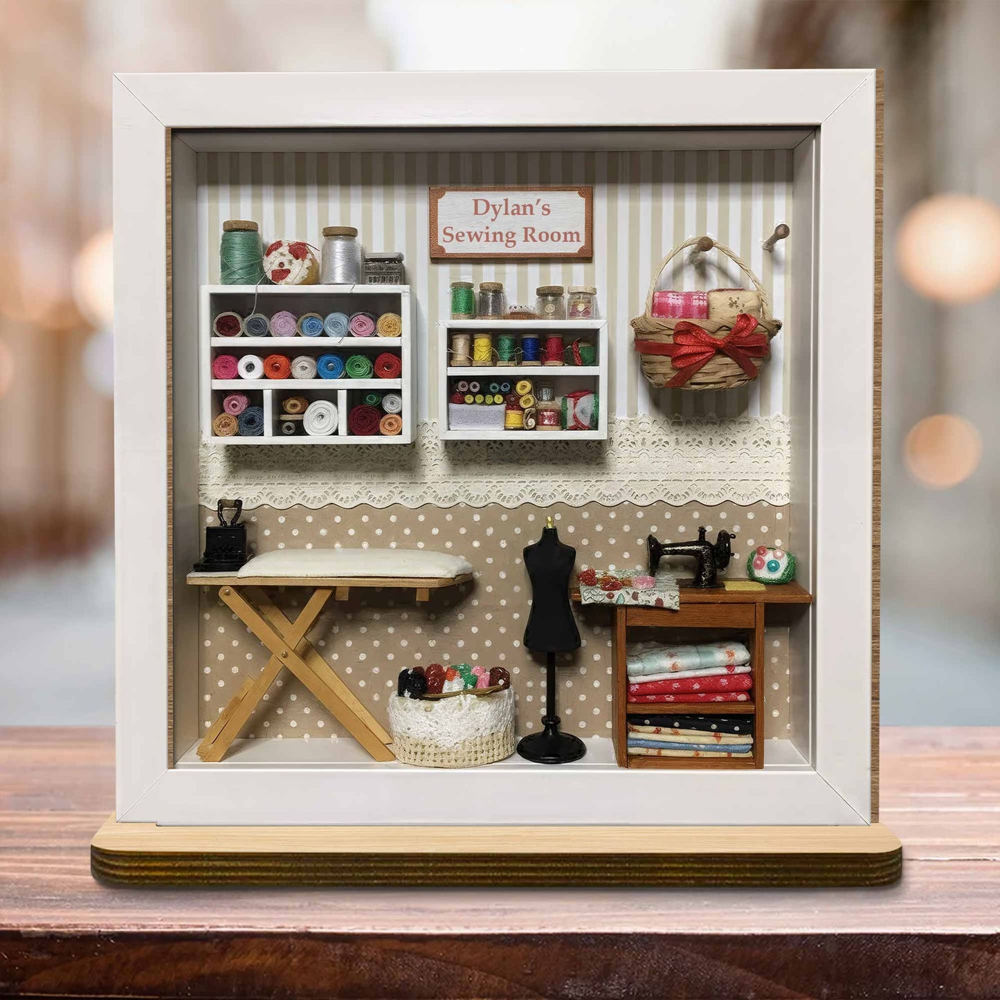 My Sewing Room With Miniature Sewing Machine And Thread Spools