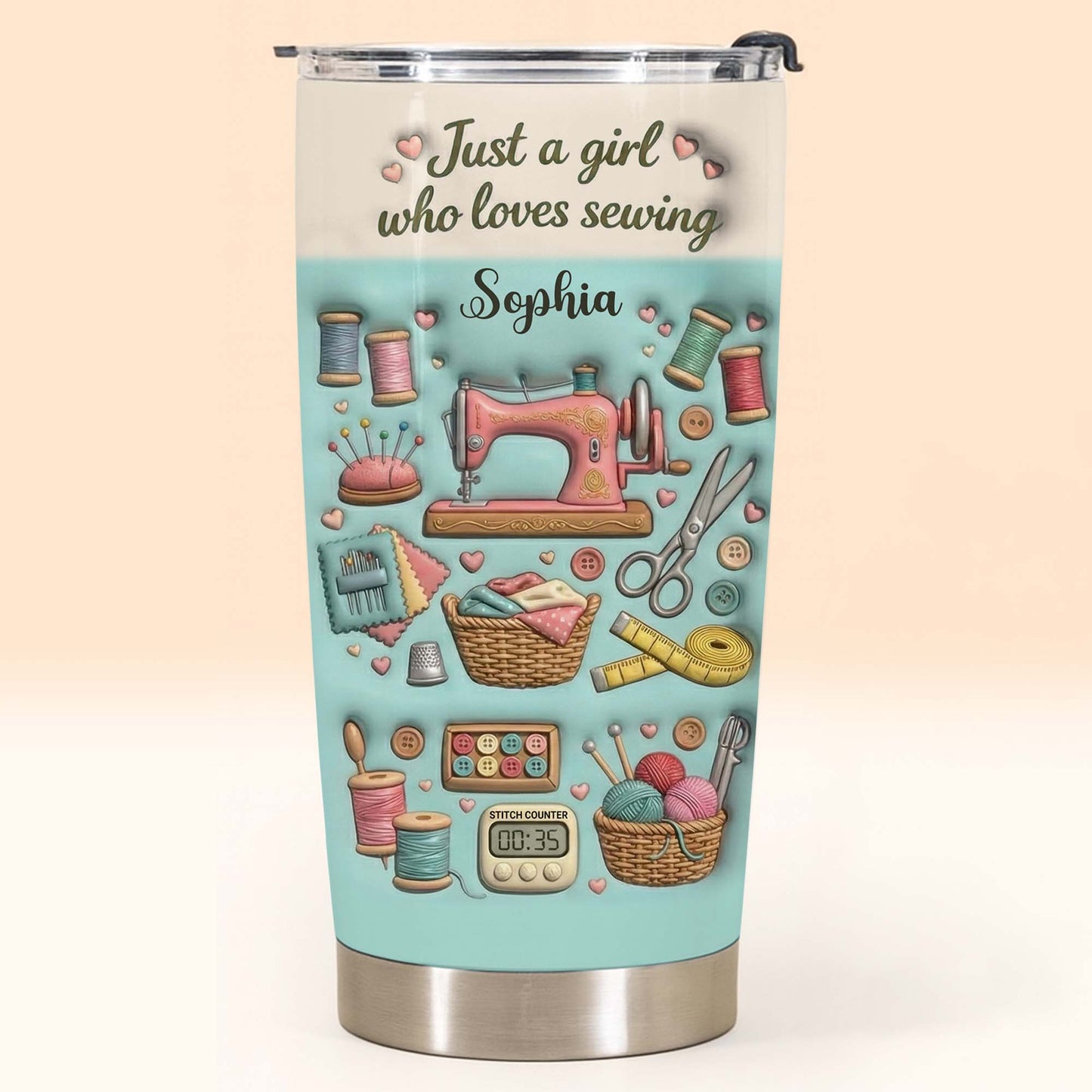 Just A Girl Who Loves Sewing With Sewing Machine And Thread Spools