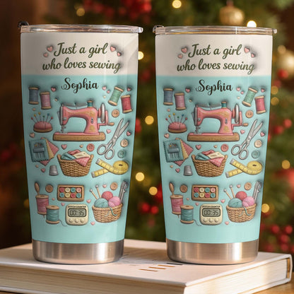 Just A Girl Who Loves Sewing With Sewing Machine And Thread Spools