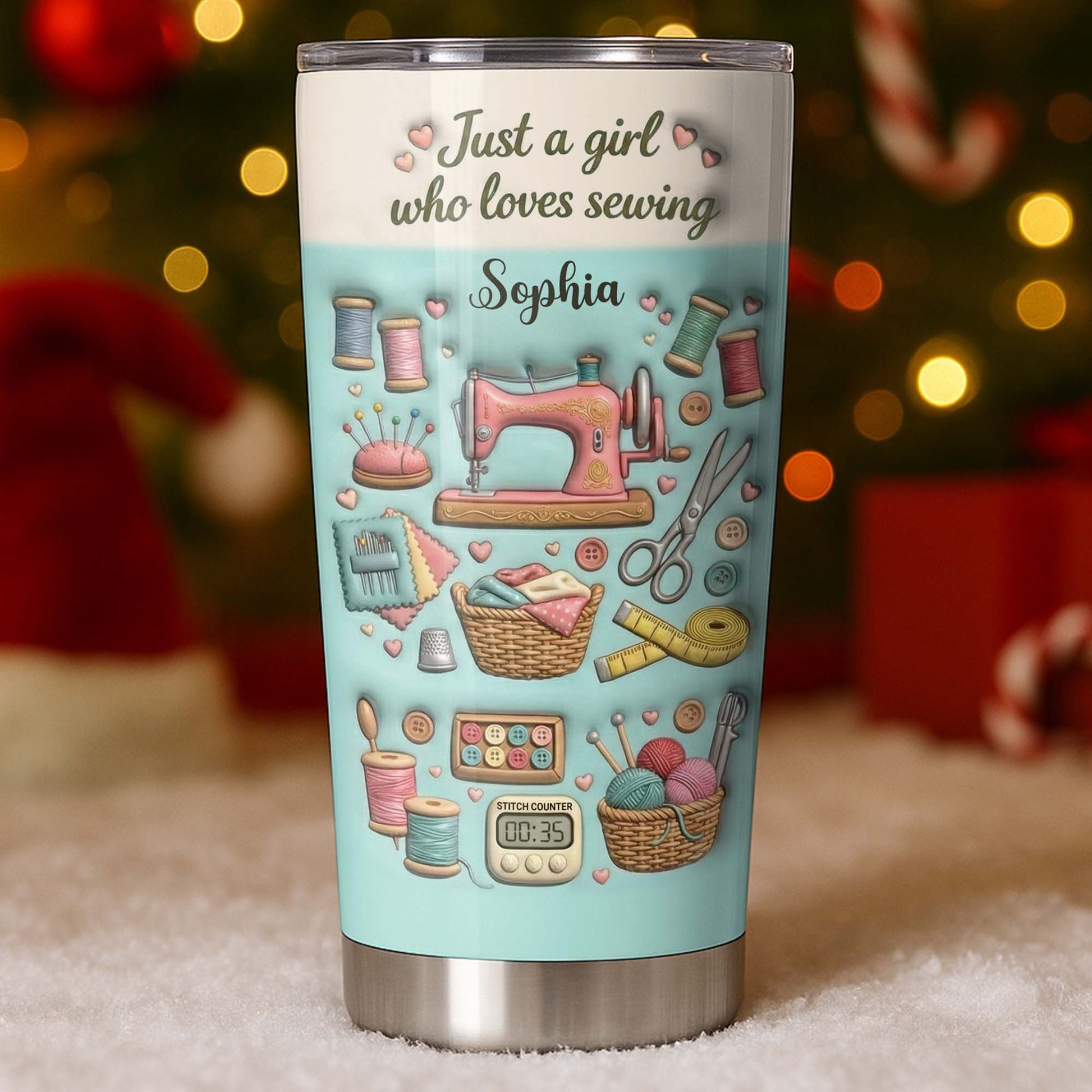 Just A Girl Who Loves Sewing With Sewing Machine And Thread Spools