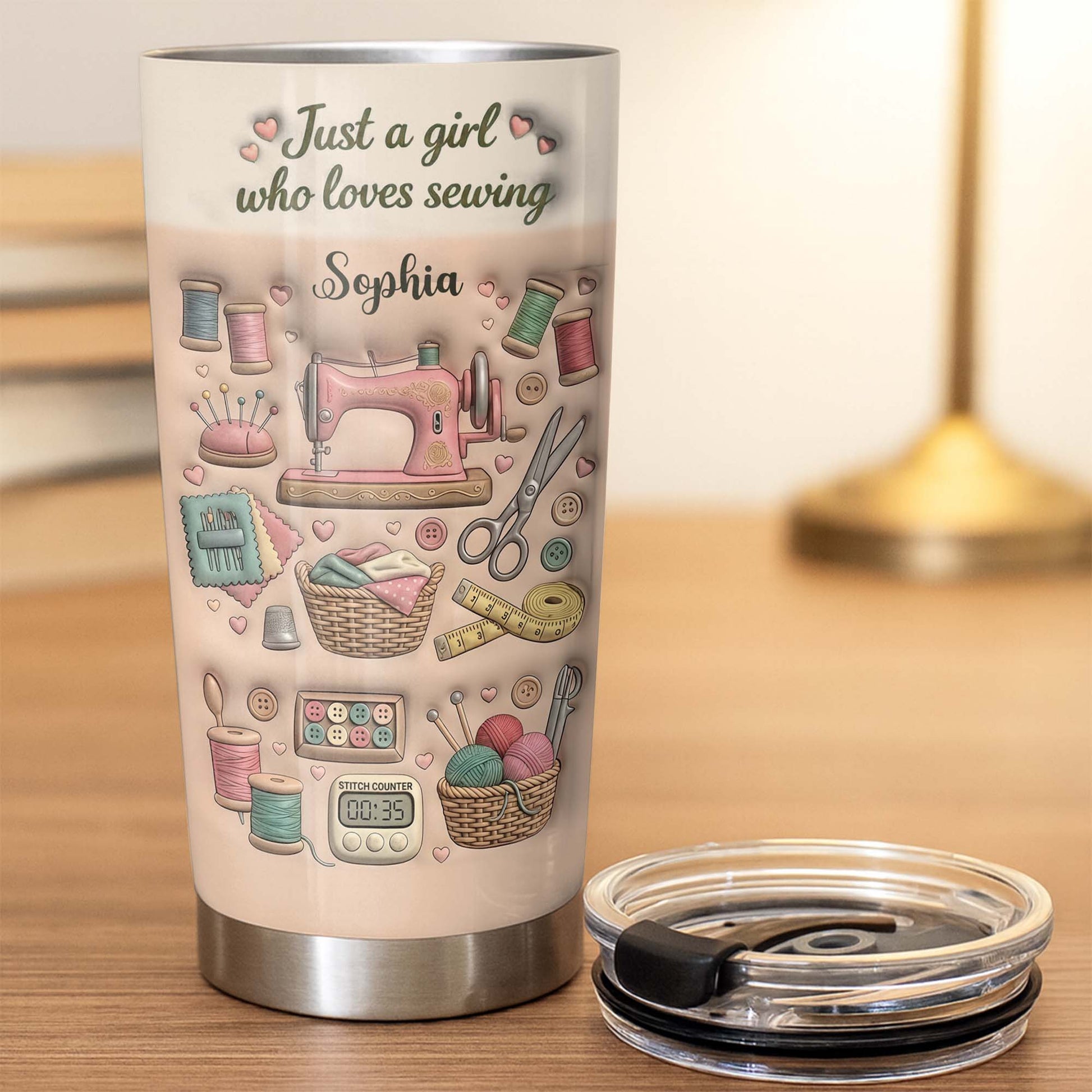 Just A Girl Who Loves Sewing With Sewing Machine And Thread Spools