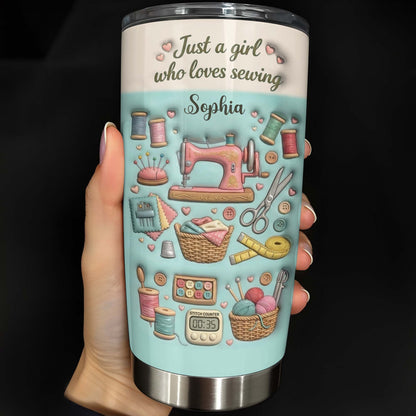 Just A Girl Who Loves Sewing With Sewing Machine And Thread Spools