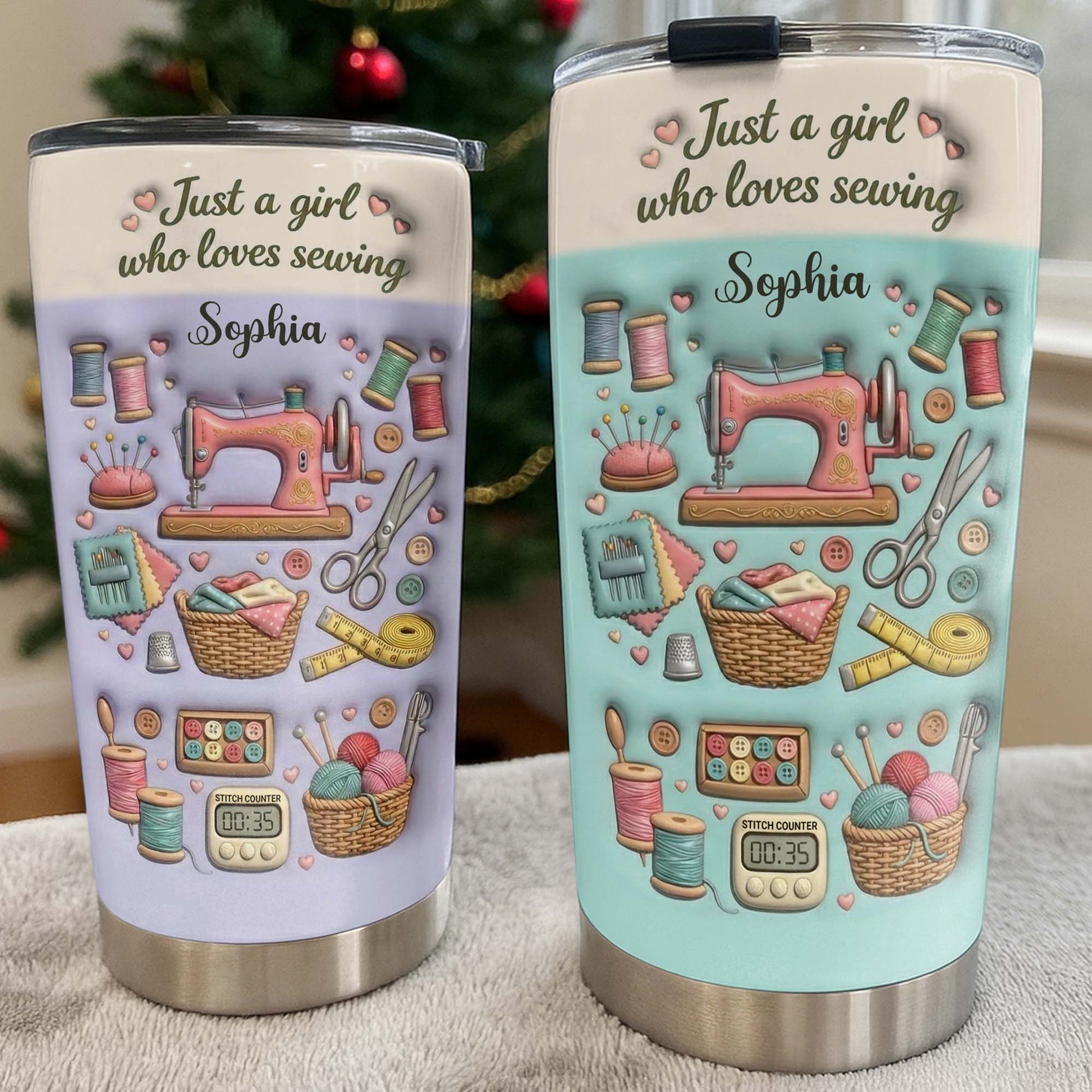 Just A Girl Who Loves Sewing With Sewing Machine And Thread Spools