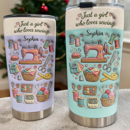 Just A Girl Who Loves Sewing With Sewing Machine And Thread Spools