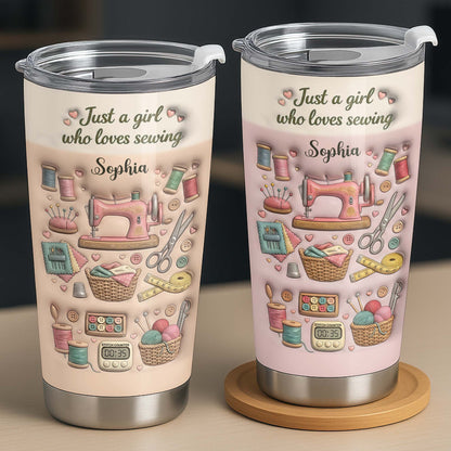 Just A Girl Who Loves Sewing With Sewing Machine And Thread Spools