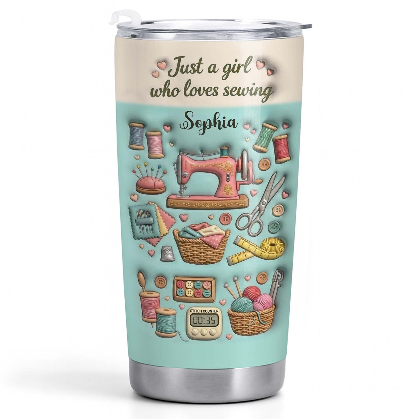 Just A Girl Who Loves Sewing With Sewing Machine And Thread Spools