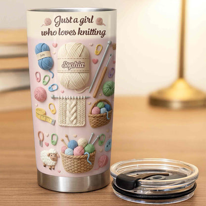 Just A Girl Who Loves Knitting With Yarn Balls And Knitting Needles