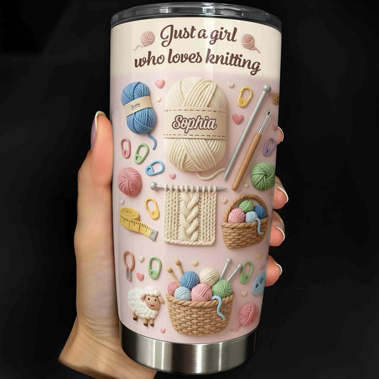 Just A Girl Who Loves Knitting With Yarn Balls And Knitting Needles