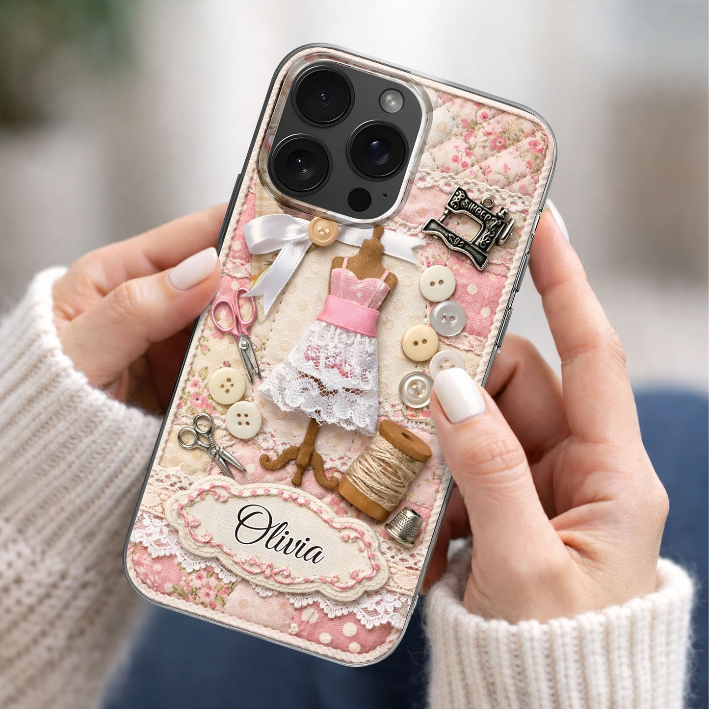 A Seamstress Works With Threads Of Love Sewing Machine And Buttons