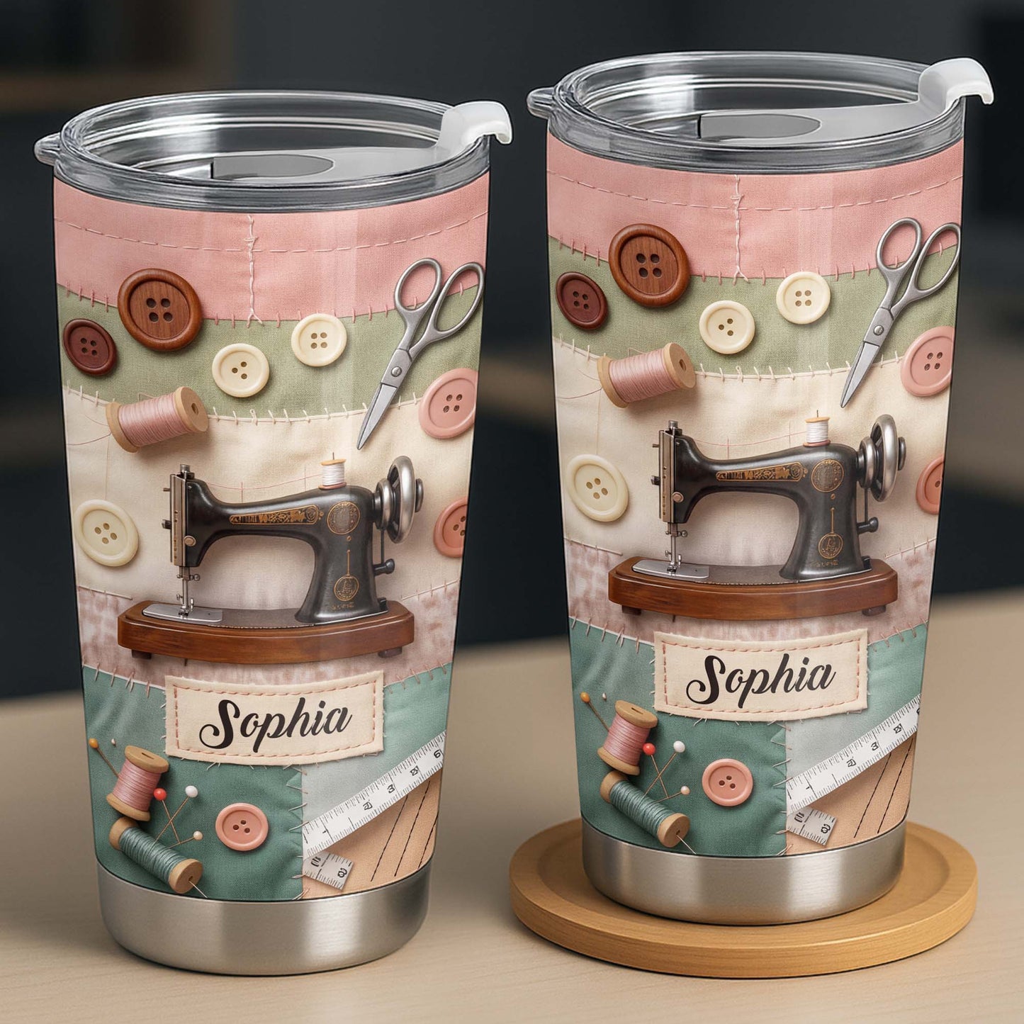 Stitching With Love And Creativity Sewing Machine With Buttons And Scissors - Personalized Custom Stainless Steel Tumbler 20oz 30oz - HAND029_TB