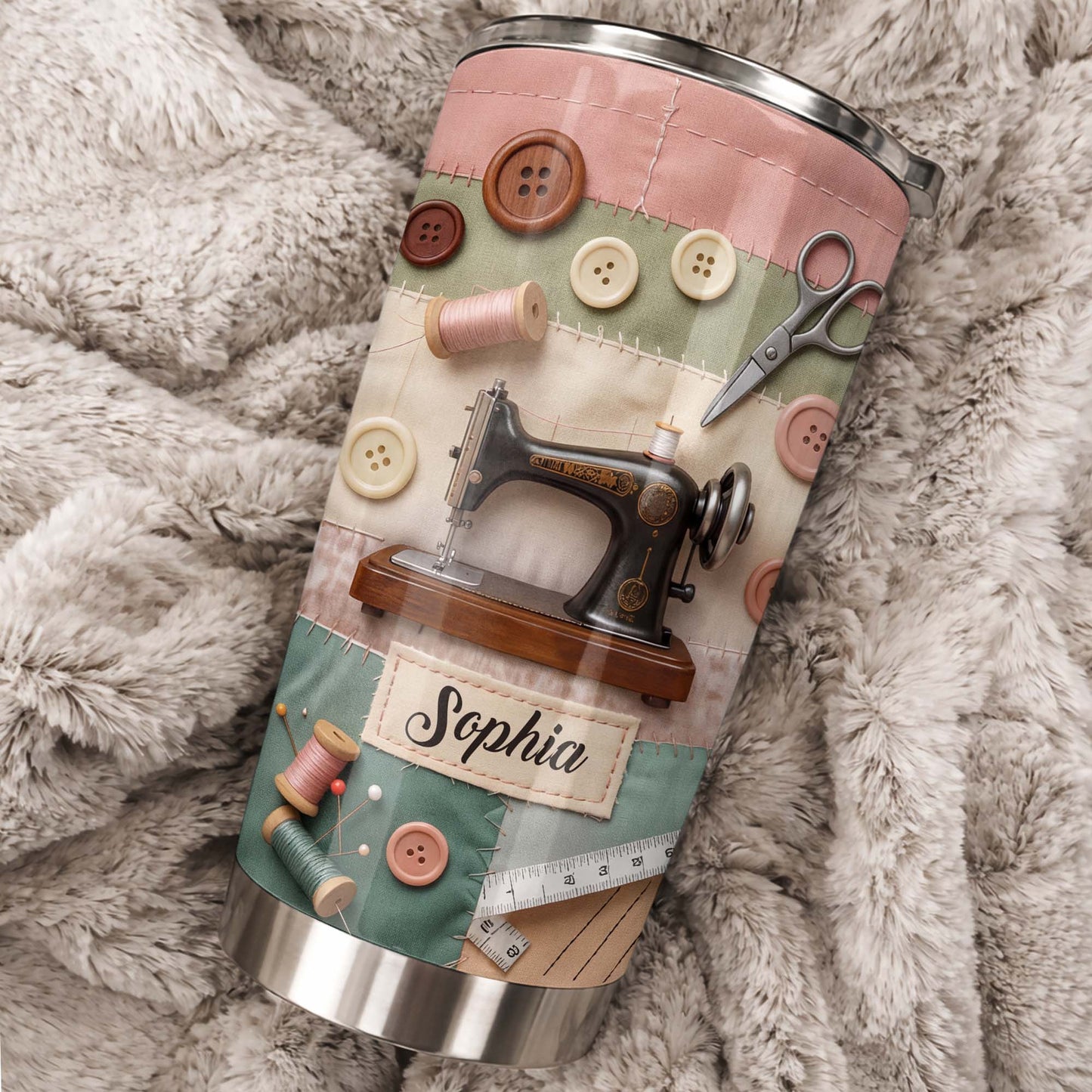 Stitching With Love And Creativity Sewing Machine With Buttons And Scissors - Personalized Custom Stainless Steel Tumbler 20oz 30oz - HAND029_TB