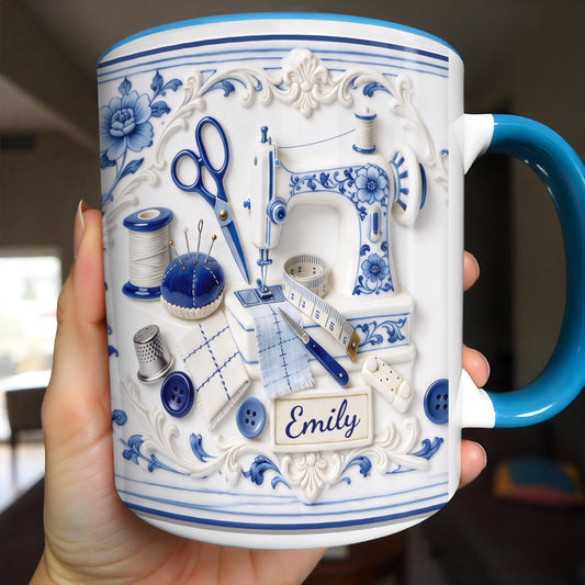 Creativity Unraveled In Every Stitch Yarn And Knitting Tools Toile De Jouy Style - Personalized Custom Accent Mug - HAND115_AMUG