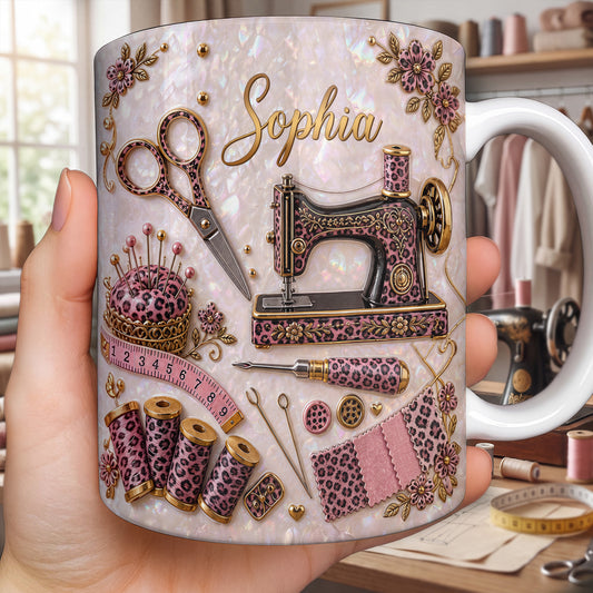 A Seamstress With A Passion For Sewing Machine And Leopard Print - Personalized Custom Coffee Mug - HAND120_MG