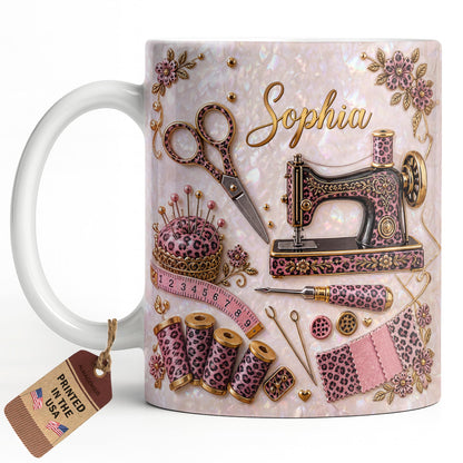 A Seamstress With A Passion For Sewing Machine And Leopard Print - Personalized Custom Coffee Mug - HAND120_MG
