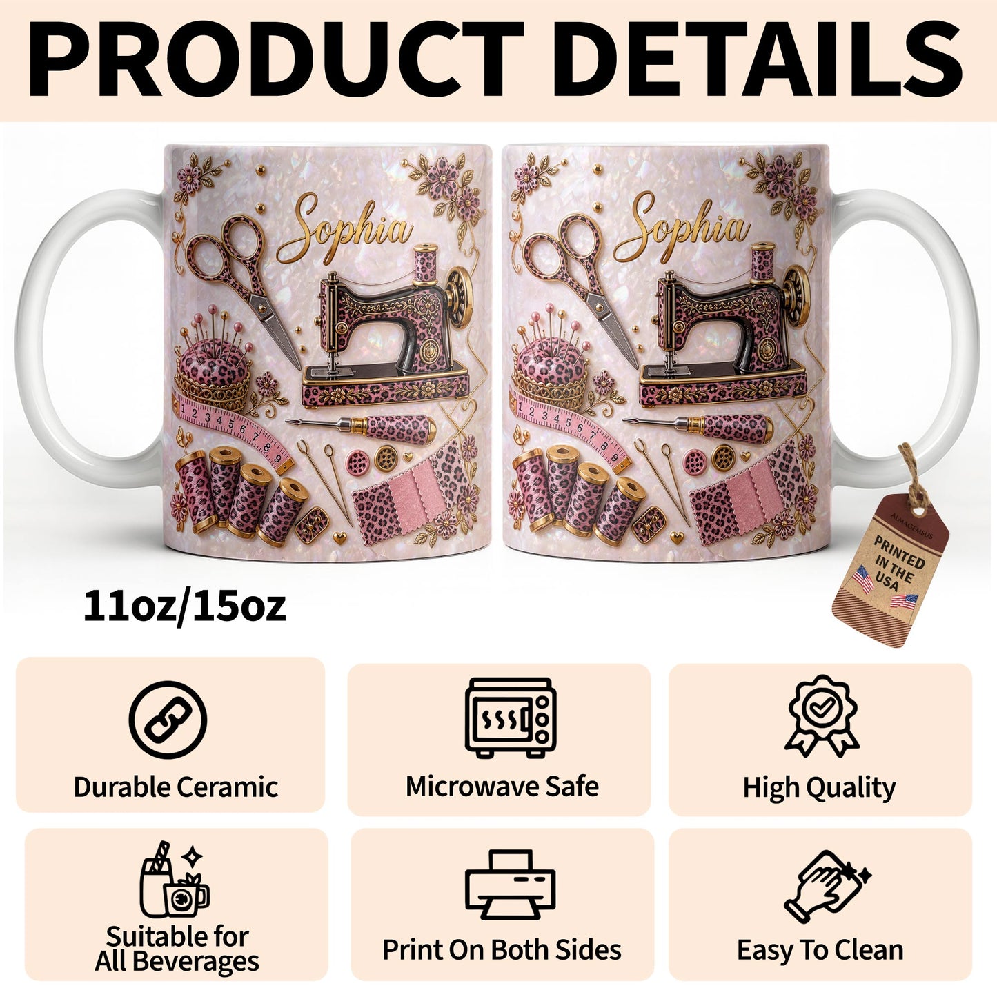 A Seamstress With A Passion For Sewing Machine And Leopard Print - Personalized Custom Coffee Mug - HAND120_MG