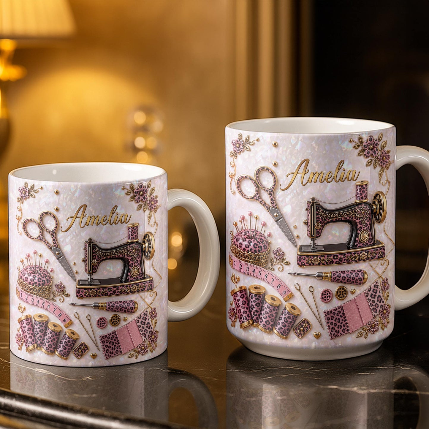 A Seamstress With A Passion For Sewing Machine And Leopard Print - Personalized Custom Coffee Mug - HAND120_MG