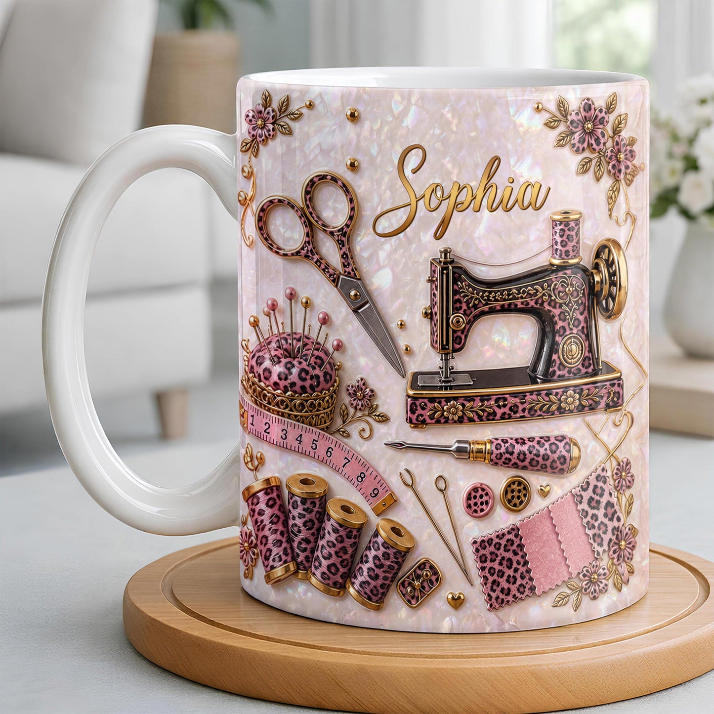 A Seamstress With A Passion For Sewing Machine And Leopard Print - Personalized Custom Coffee Mug - HAND120_MG