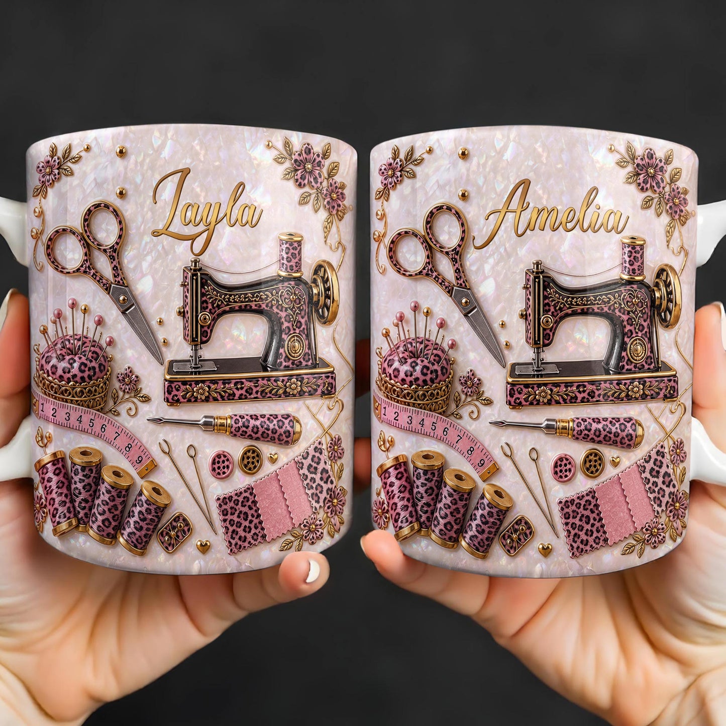 A Seamstress With A Passion For Sewing Machine And Leopard Print - Personalized Custom Coffee Mug - HAND120_MG