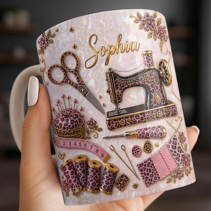 A Seamstress With A Passion For Sewing Machine And Leopard Print - Personalized Custom Coffee Mug - HAND120_MG