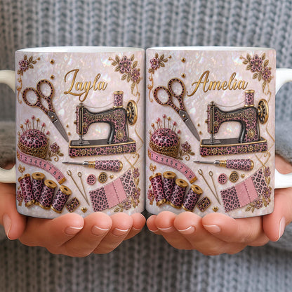 A Seamstress With A Passion For Sewing Machine And Leopard Print - Personalized Custom Coffee Mug - HAND120_MG