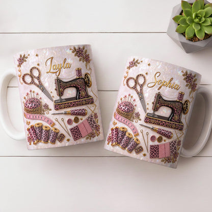 A Seamstress With A Passion For Sewing Machine And Leopard Print - Personalized Custom Coffee Mug - HAND120_MG