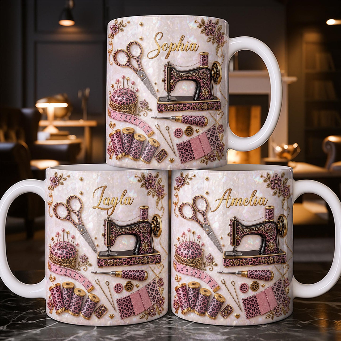 A Seamstress With A Passion For Sewing Machine And Leopard Print - Personalized Custom Coffee Mug - HAND120_MG
