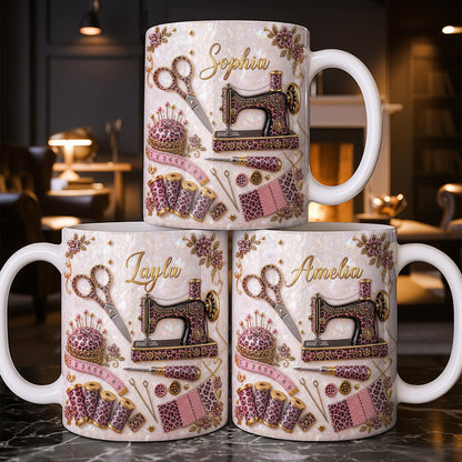 A Seamstress With A Passion For Sewing Machine And Leopard Print - Personalized Custom Coffee Mug - HAND120_MG