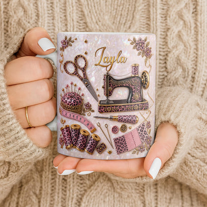 A Seamstress With A Passion For Sewing Machine And Leopard Print - Personalized Custom Coffee Mug - HAND120_MG